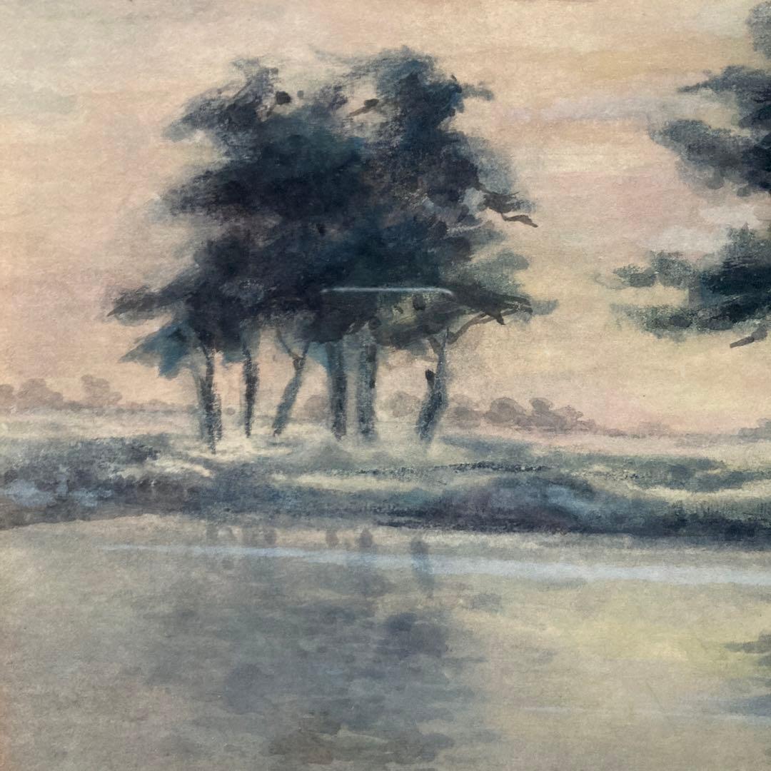 日本画 作者不詳(印あり) 風景画　額縁57×64絵37×44cm