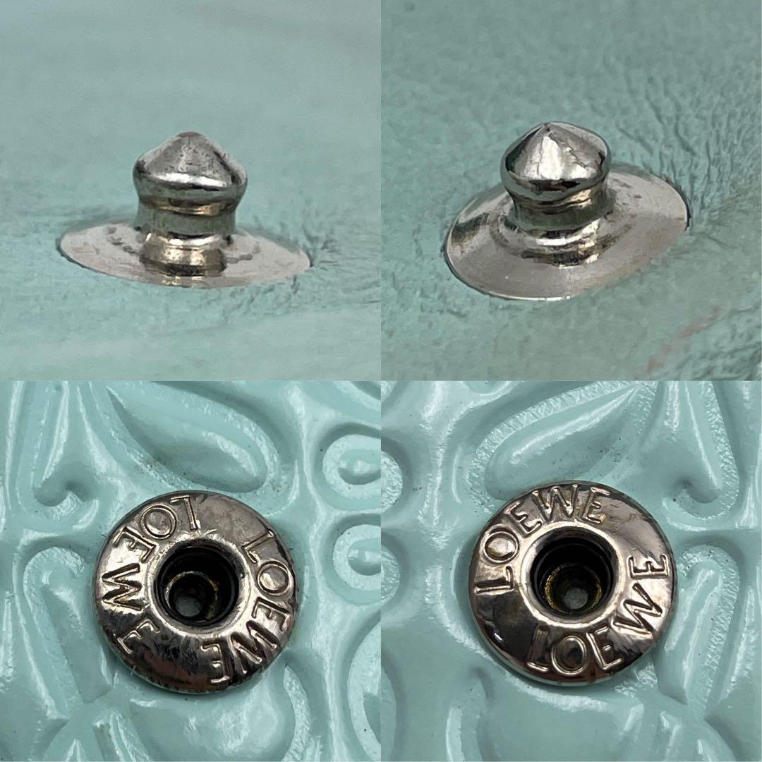 【微美品】LOEWE ロエベ　折り財布　アナグラム　総柄　水色　レザー