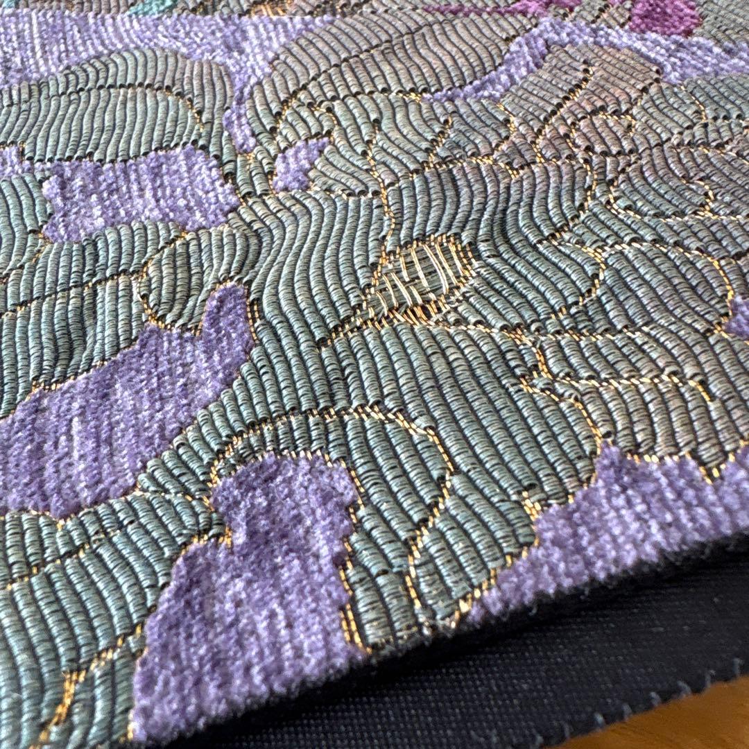 袋帯 花柄 紫 緑　華天　鵞絨　莫臥児