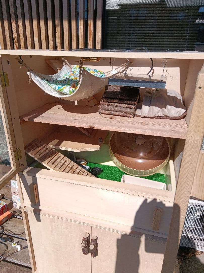 自作のケージ　小動物　ハリネズミ　特大サイズ　フルセット　収納　木製無垢　飼育用