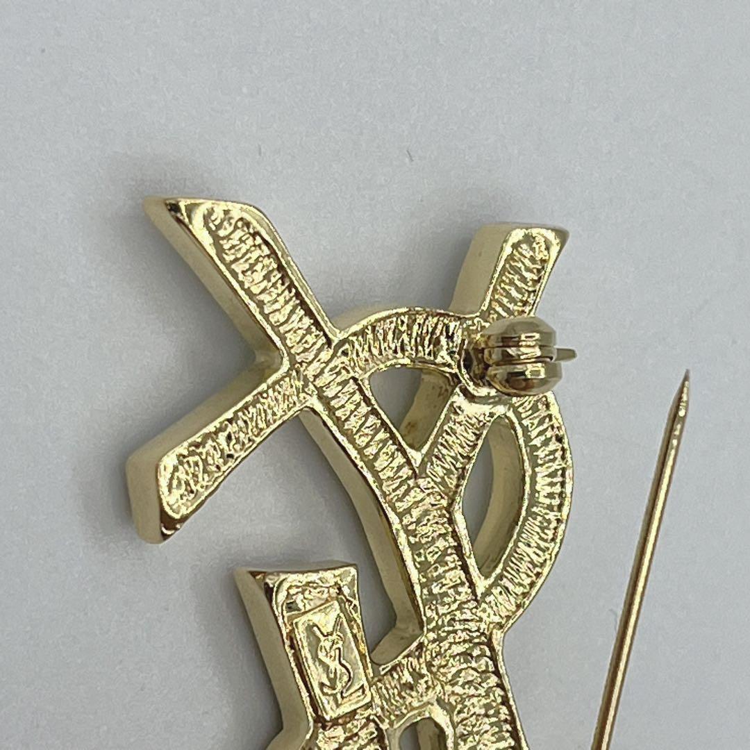 極美品✨イヴサンローラン ブローチ YSL ラインストーン ゴールド金具