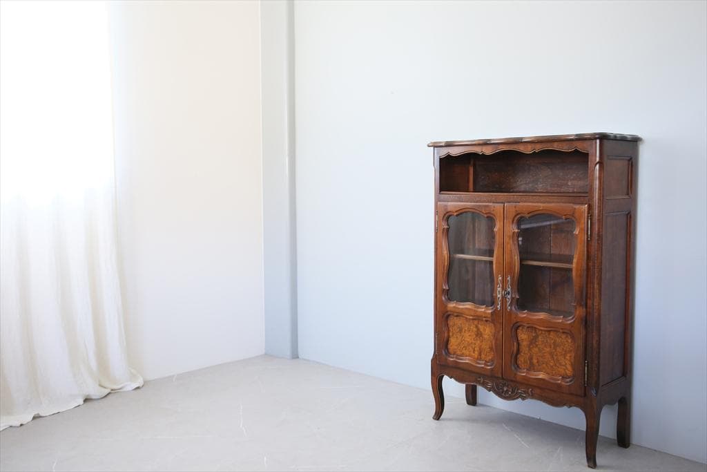 フランスアンティーク木製ブックケースキャビネット/本棚/食器棚/飾棚90-247