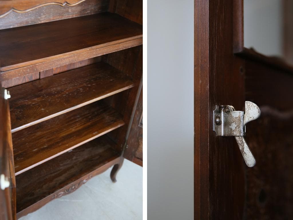 フランスアンティーク木製ブックケースキャビネット/本棚/食器棚/飾棚90-247