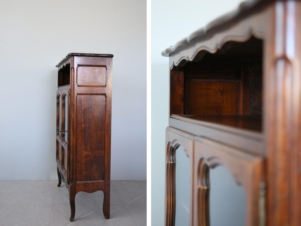 フランスアンティーク木製ブックケースキャビネット/本棚/食器棚/飾棚90-247