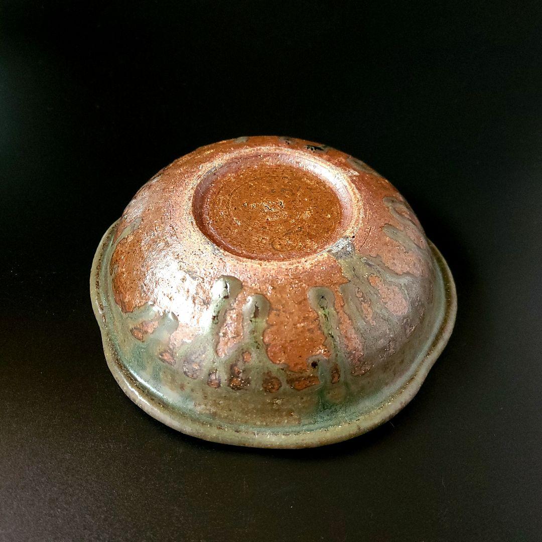 茶道具 緑釉 草花文 亀甲鉢 菓子鉢 広永窯  川北半泥子の窯 菓子器 陶芸