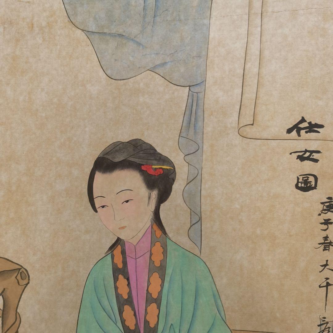 張大千 仕女図 掛け軸 中堂 手描き 中国美術 絵画 書画 人物画 インテリア