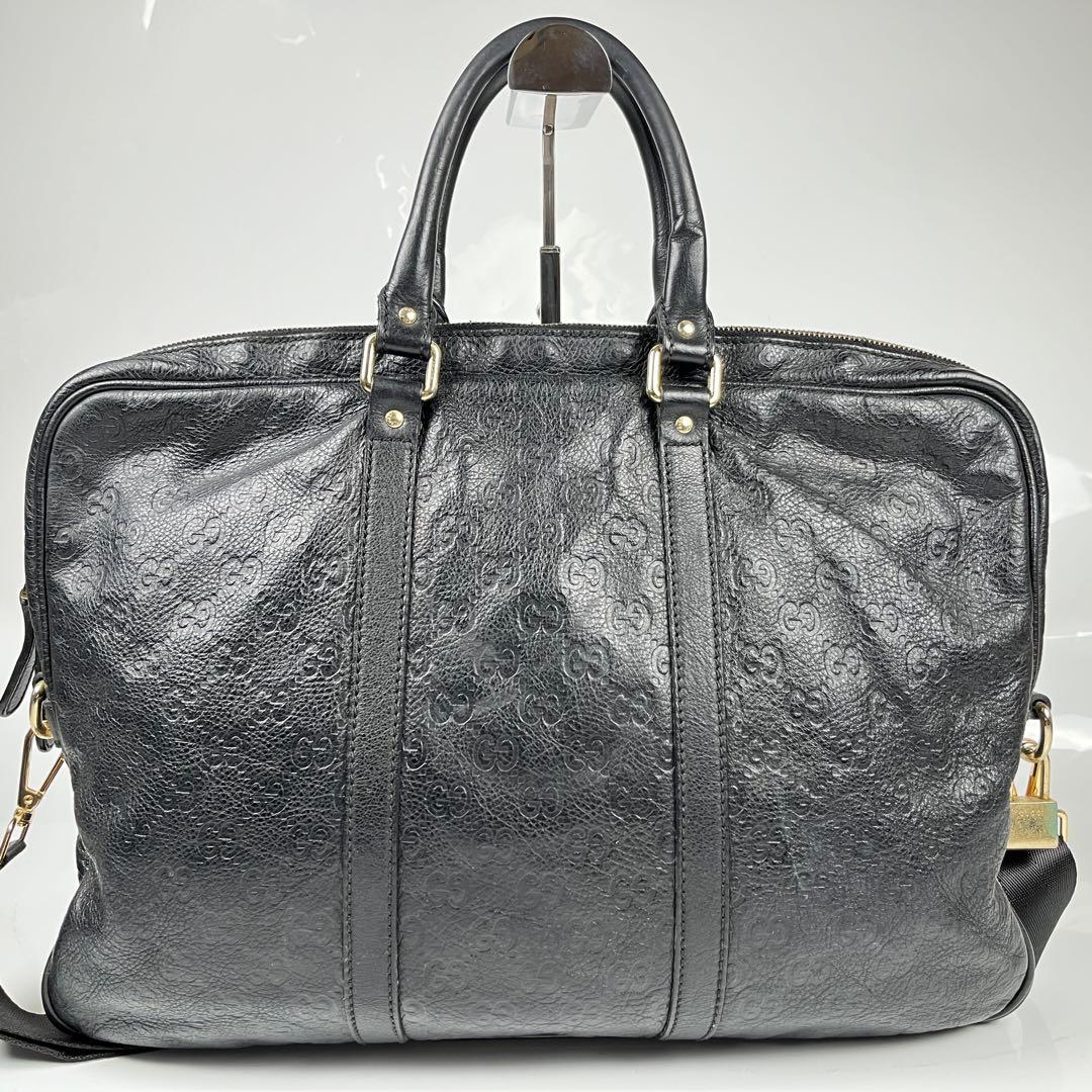 【極美品】GUCCIグッチシマ ビジネスバッグ レザー ブラック シルバー金具