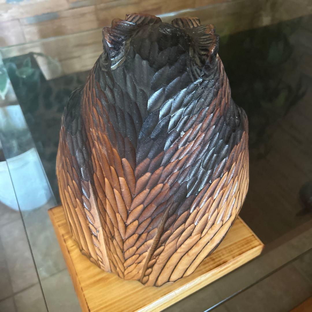 木彫　フクロウ　梟　オブジェ　置物　彫刻　コレクション　縁起物