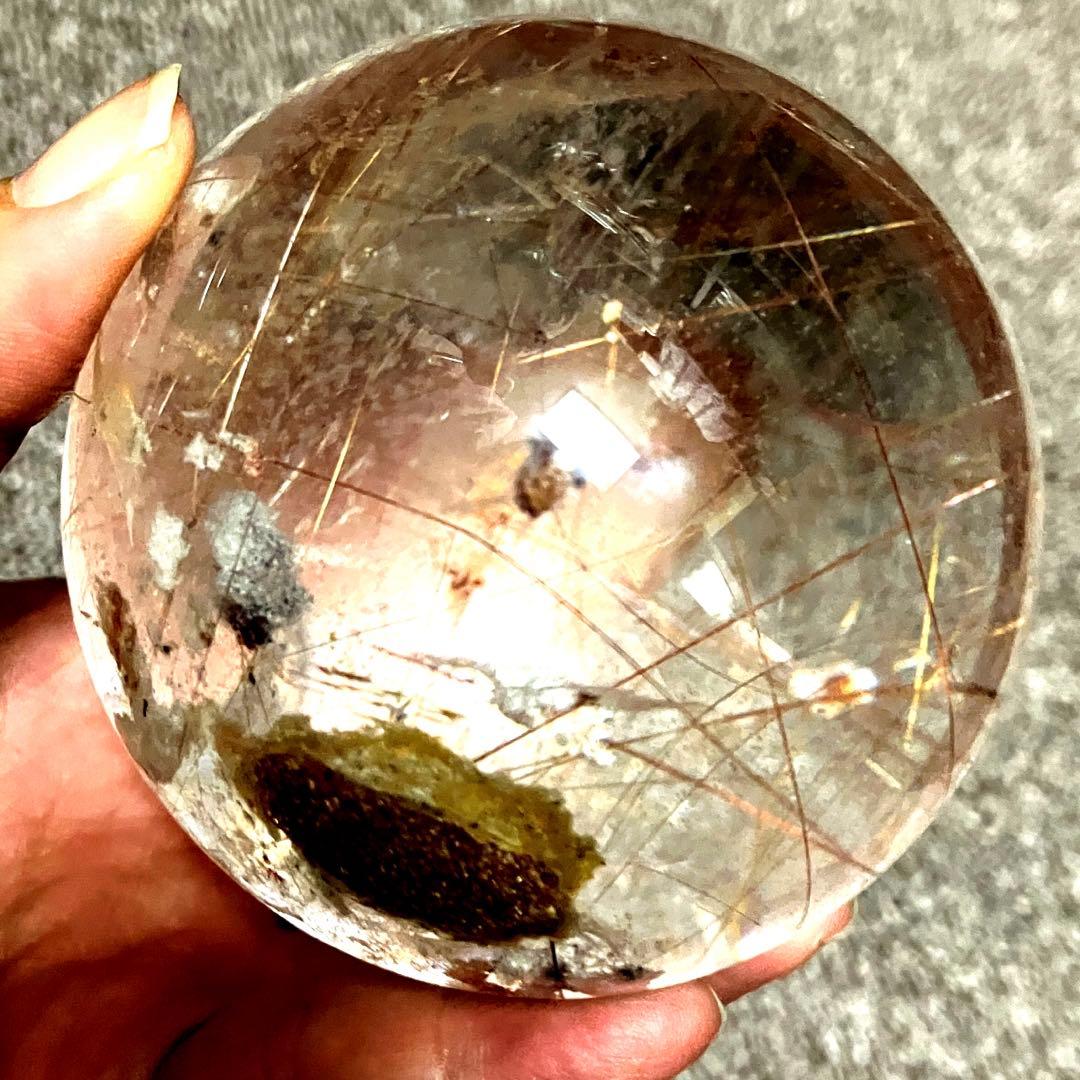 超特大　83mm ゴールドレッドブロンズルチルクォーツ　金針水晶　パワーストーン