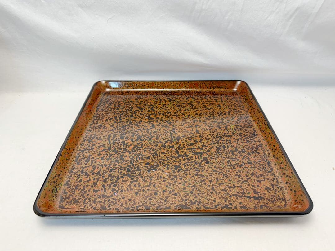 ほぼ未使用 懐石道具 若狭塗 木製 四方盆 5枚組 螺鈿模様 銘々盆 平膳 茶事