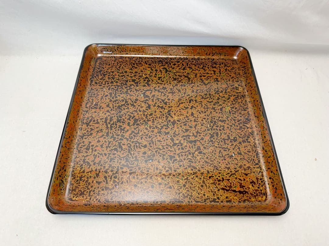 ほぼ未使用 懐石道具 若狭塗 木製 四方盆 5枚組 螺鈿模様 銘々盆 平膳 茶事