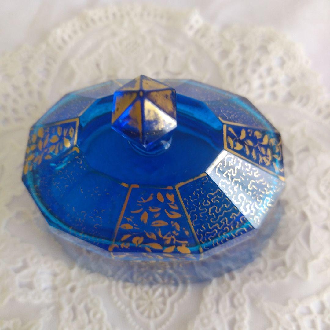 フランスアンティークブルーのガラス　ポット