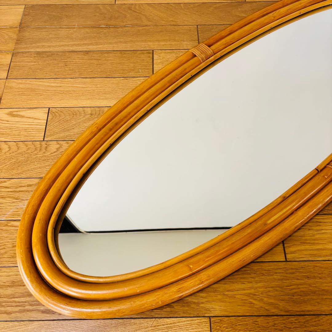 【希少品】　ビンテージ　ラタン　藤　ミラー　壁掛け　ウォールミラー　送料込み