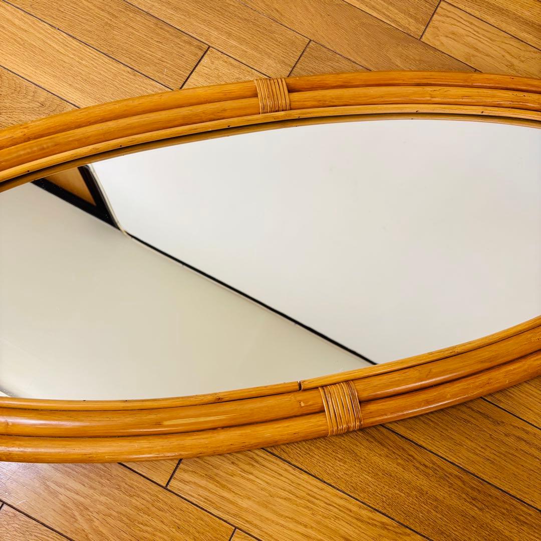 【希少品】　ビンテージ　ラタン　藤　ミラー　壁掛け　ウォールミラー　送料込み