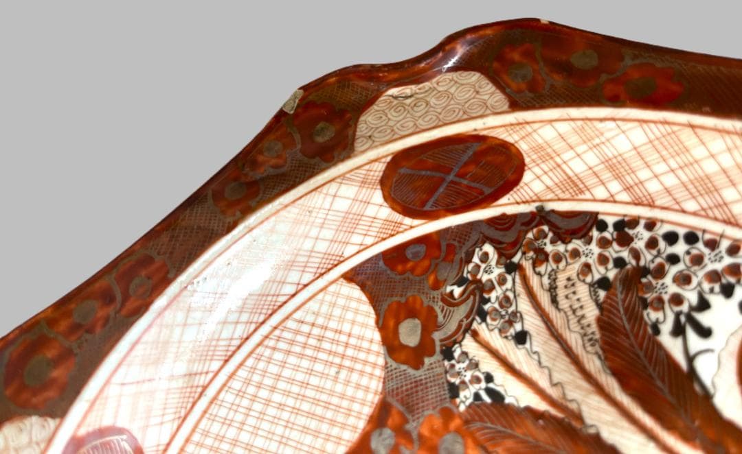 古九谷　九谷焼　赤絵　高台　鉢　飾皿　盛皿　皿　年代物