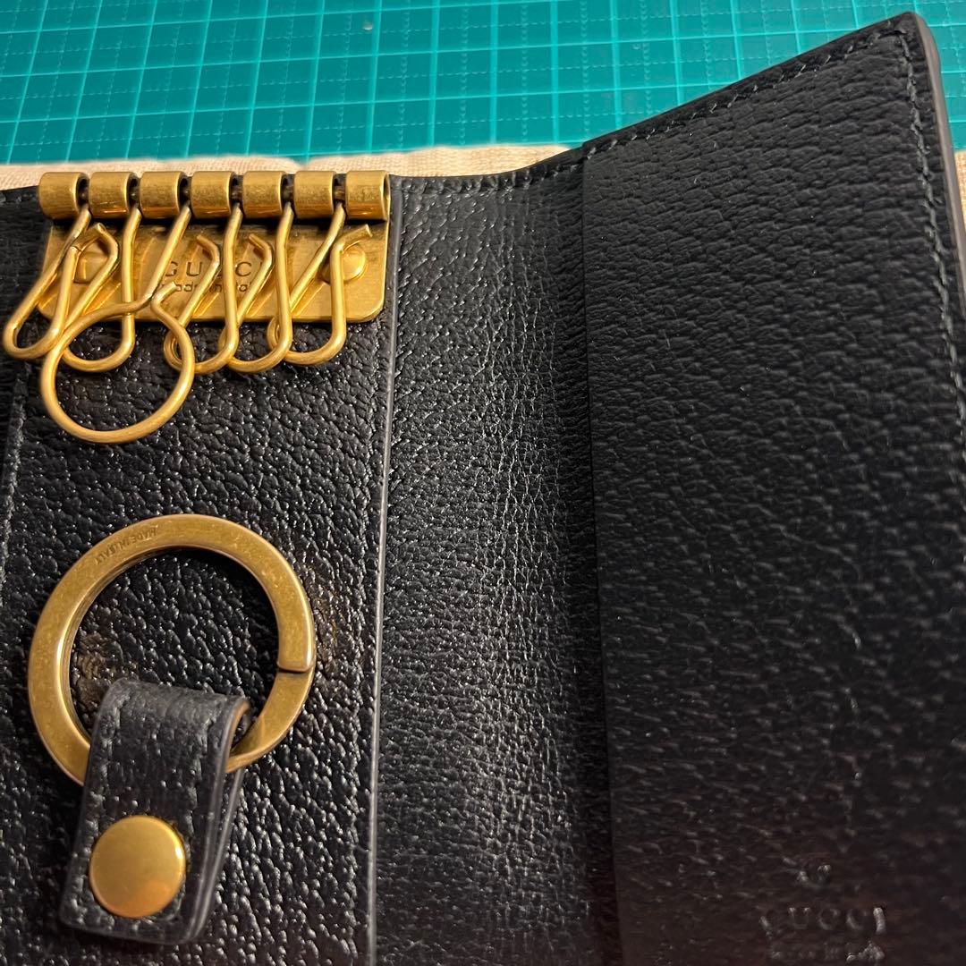 GUCCI ６連 キーケース GGマーモント ダブルG カーフレザー ブラック