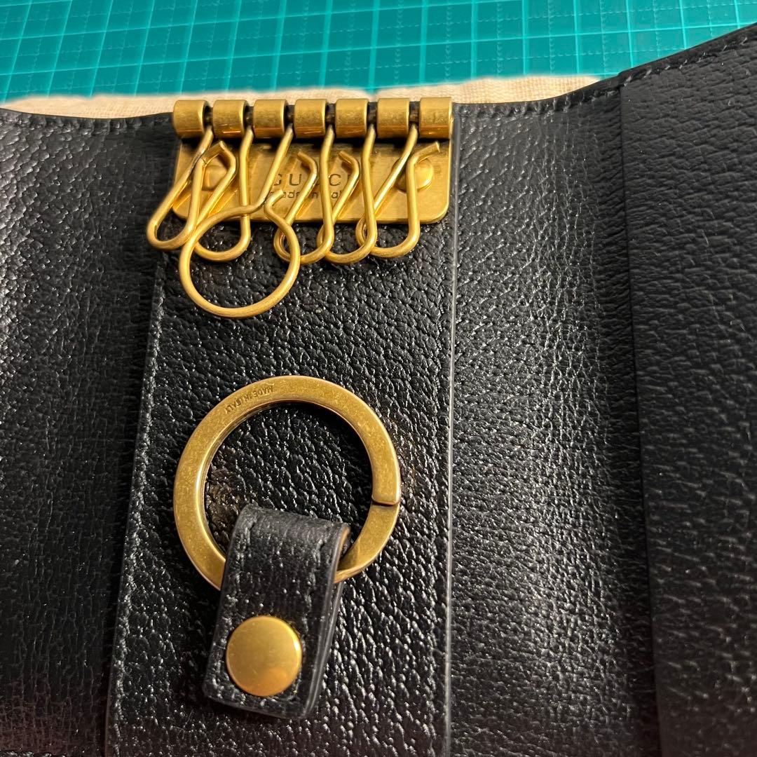 GUCCI ６連 キーケース GGマーモント ダブルG カーフレザー ブラック