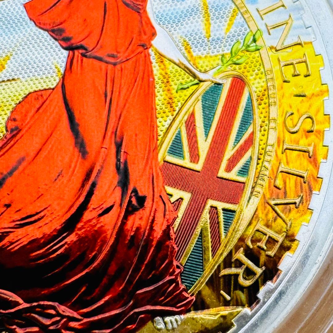 世界100枚限定 イギリス ブリタニア 銀貨 カラー 女神と自然の調和：実りの夏