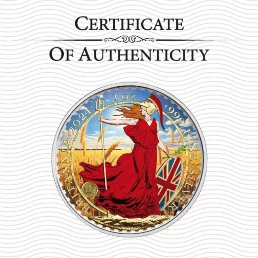 世界100枚限定 イギリス ブリタニア 銀貨 カラー 女神と自然の調和：実りの夏