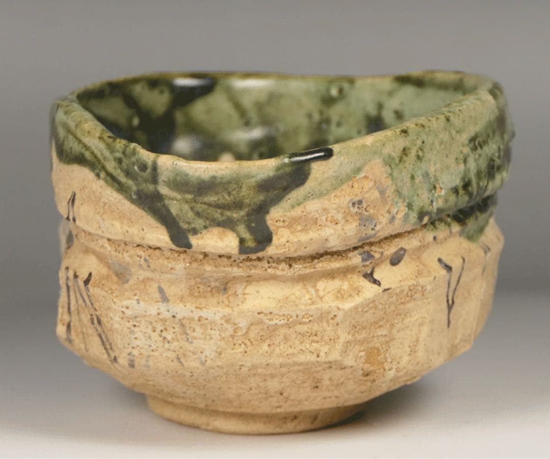 【織部 沓形茶碗 】沓型 美濃焼 織部釉 織部焼 民芸 民藝 柳宗悦 荒川豊三