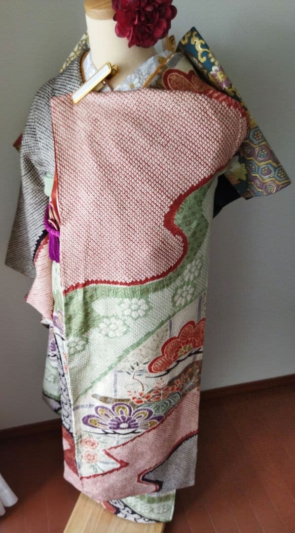 ゆうこ様　424.総絞り　振袖と袋帯の２点セット 正絹　フルセット　成人式