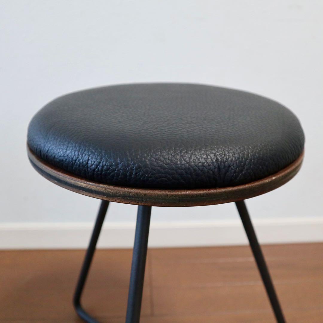 アイアンスツール　本革　ブラック　張座