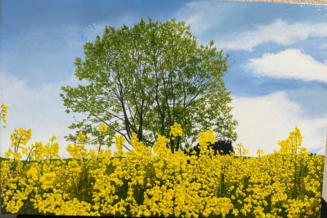 洋画家・百瀬智宏 【花の風】風景画 油彩画 在銘　送料込み