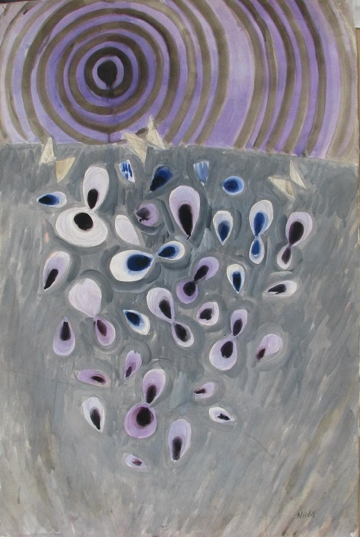 仁戸田秀吉「日輪と花」40号大,水彩,二科城北展出品作,茨城県近代美術館収蔵