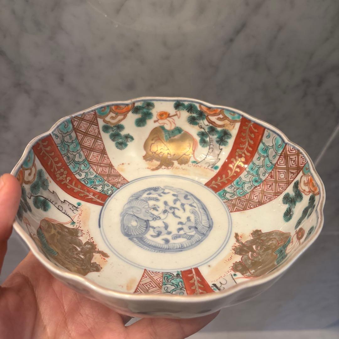 アンティーク江戸後期　希少なゾウが可愛らしく、豪華絢爛な古伊万里ボウル