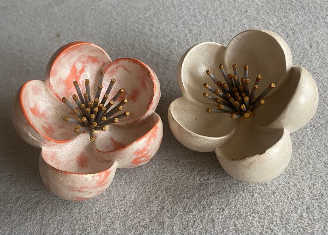 【京都・東哉製】梅華・紅白／梅の花・置物（修復品）