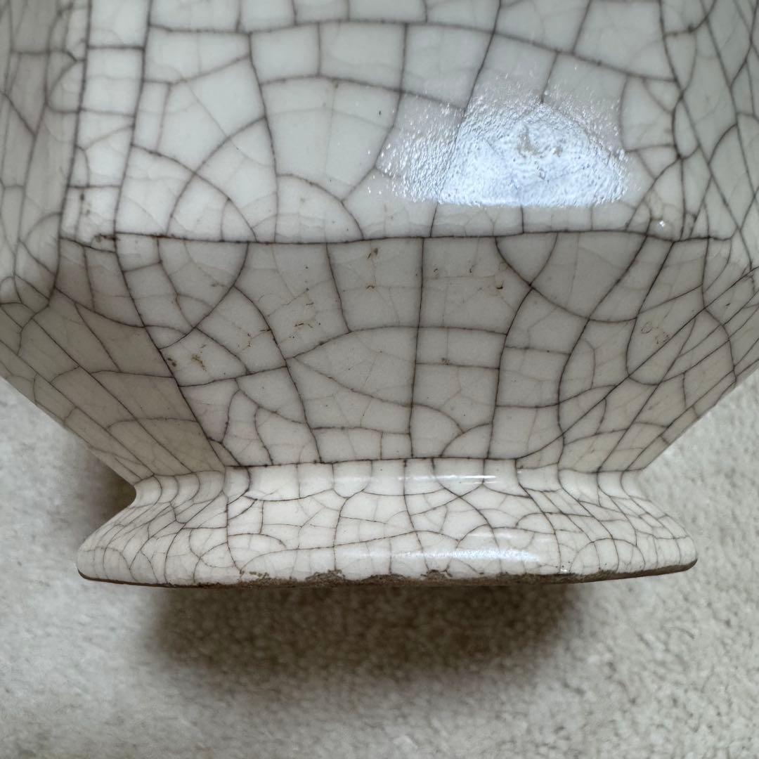 中国美術　八角面取　壺　花瓶　花器　氷裂貫入　骨董