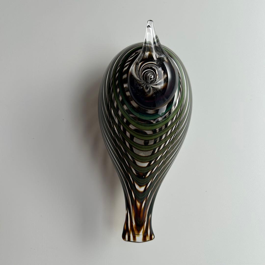 ガラス製ストライプ模様の鳥型オブジェ