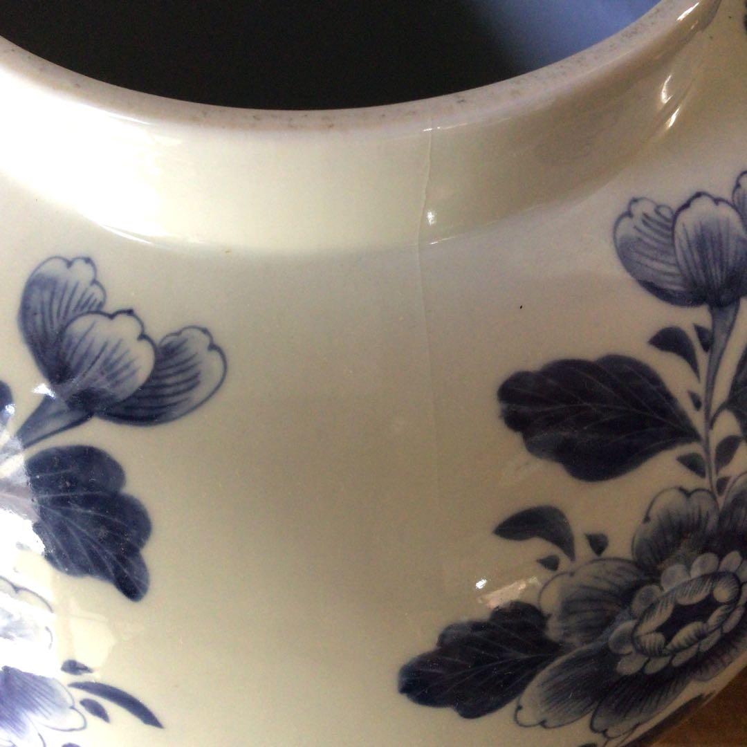 3582 オランダ デルフト陶器　BEGONIA 染付　和蘭　タバコ壷　送料無料