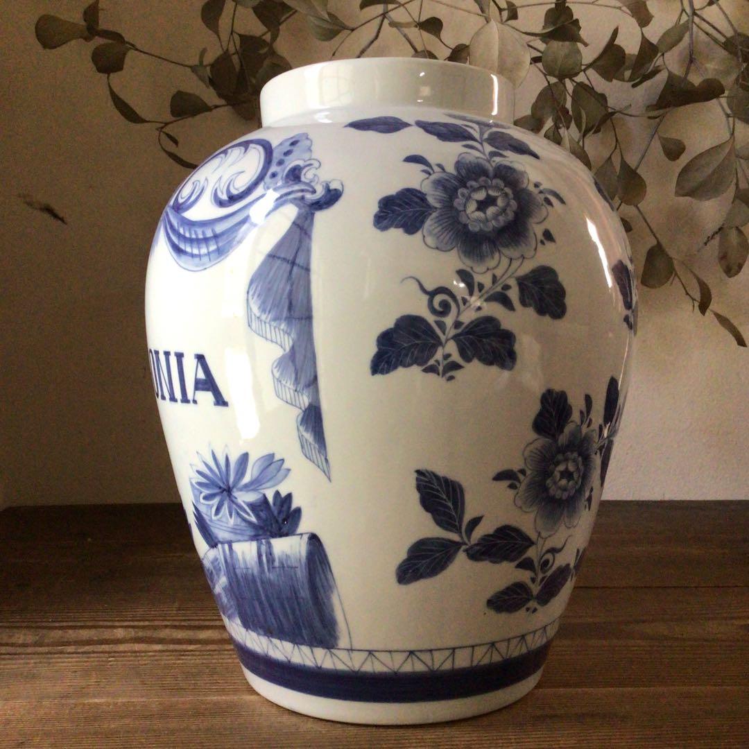 3582 オランダ デルフト陶器　BEGONIA 染付　和蘭　タバコ壷　送料無料