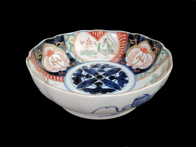 古伊万里  色絵　桐に鳳凰　花の図　膾皿　２客　D124AS-fbrh