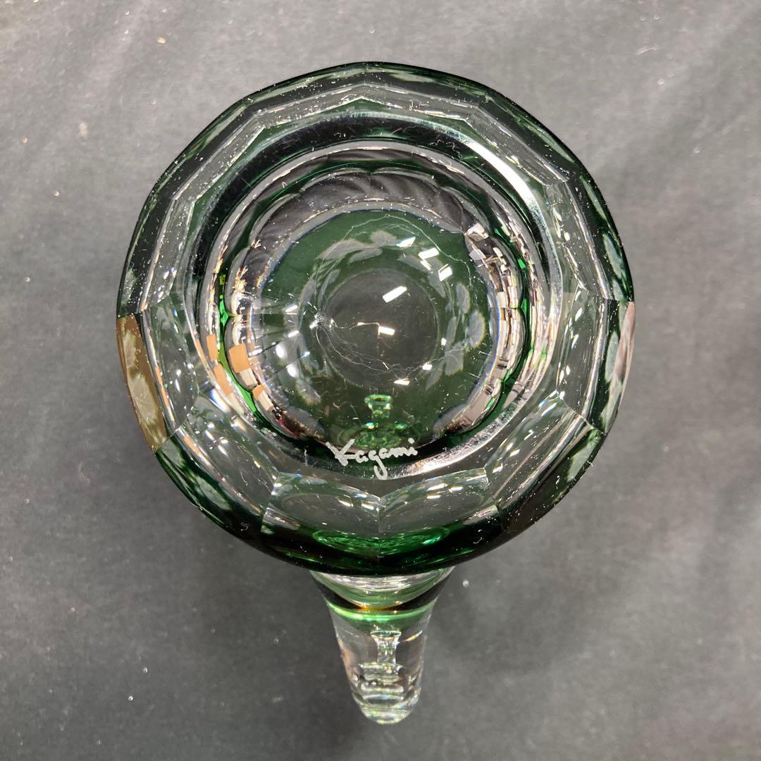 【美品】カガミクリスタル ビアジョッキ グリーン