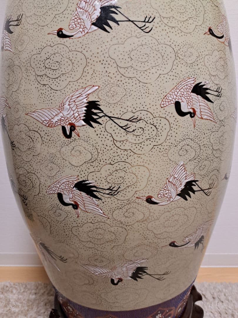 【直接お渡し】絢爛豪華 花口壺 57羽鶴絵 大型142㎝