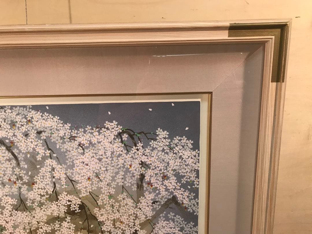 中島千波　「袖之山枝垂櫻」シルクスクリーン　直筆サイン・落款・作品証明シール有り