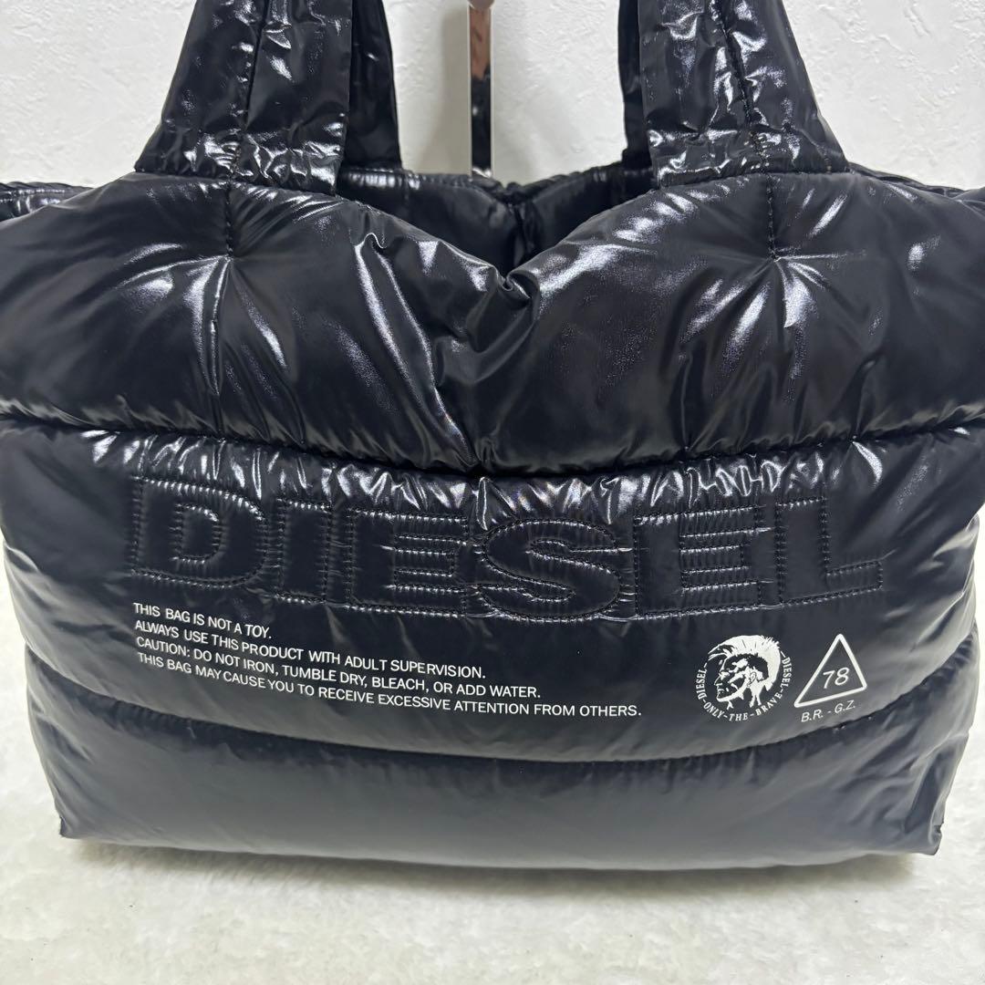 【希少】DIESEL ディーゼル トートバッグ ステッチロゴ ダウン ブラック