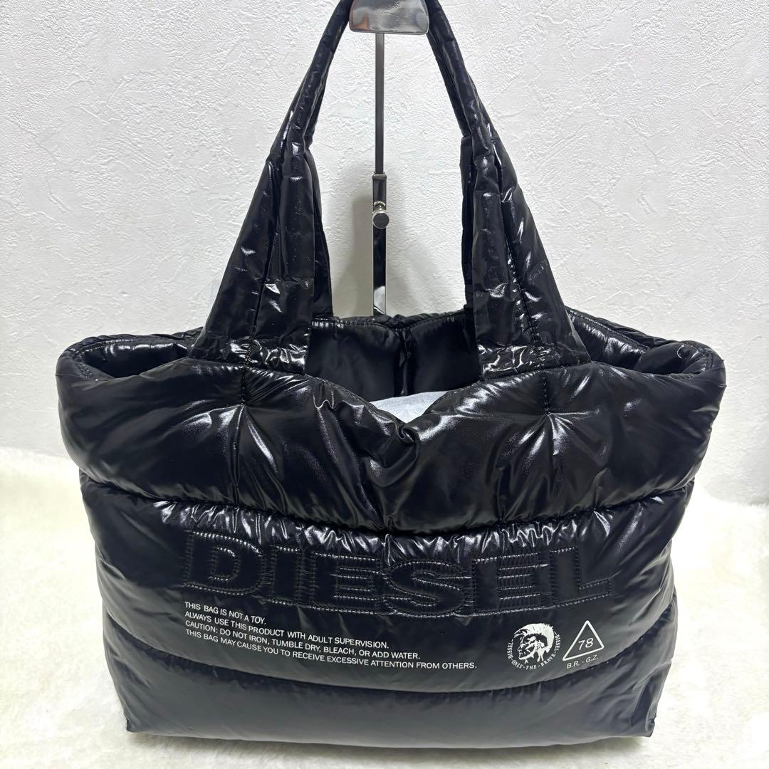 【希少】DIESEL ディーゼル トートバッグ ステッチロゴ ダウン ブラック