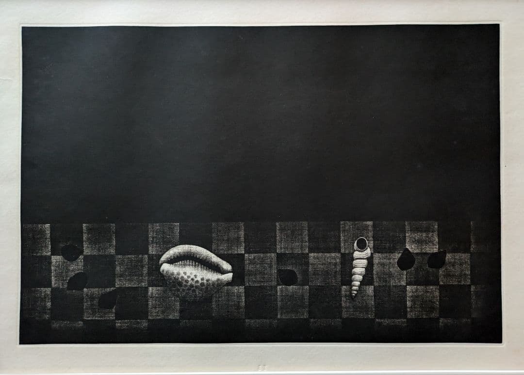 格安k浜口陽三の腐蝕銅版画　“黒”が織りなす静謐な銅版画「シェルズ」美品