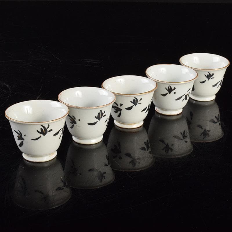 煎茶道具　唐物　漢詩花文　煎茶碗　五客　仕覆・時代箱付　M　R5071