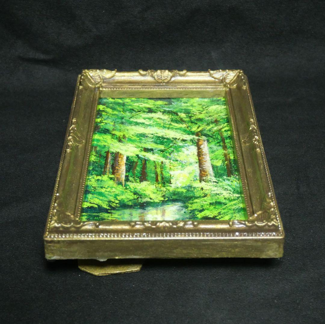 油絵 油彩 油彩画 絵 絵画 キャンバスパネル ミニ絵画【新緑の森】