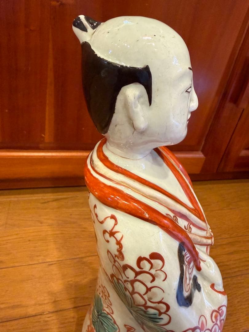 古伊万里色絵役者人形　陶器人形 扇持男人形 飾物 置物 時代物　古美術