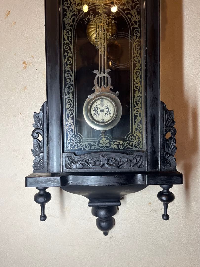 精工舎　黒塗　柱時計　古時計　振り子　ゼンマイ　ボンボン　レトロ　ユンハンス