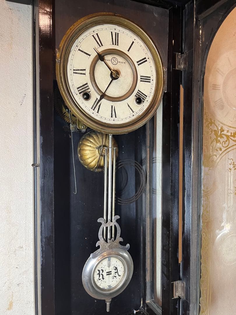 精工舎　黒塗　柱時計　古時計　振り子　ゼンマイ　ボンボン　レトロ　ユンハンス