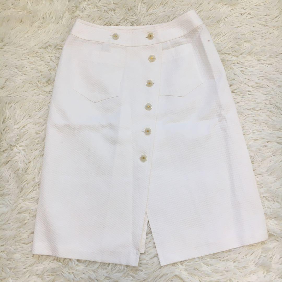【美品】シャネル スカート スリット ココマーク ホワイト 02P