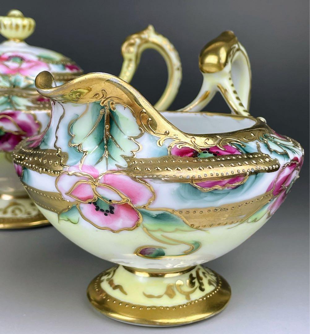 【希少】オールドノリタケ シュガーボウル クリーマー 金盛り アールヌーボー