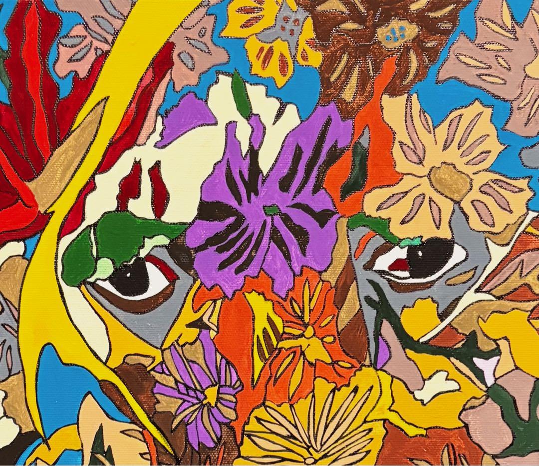 【F4号】手描き油彩　ジミー大西 ジャングルの眼　サイン　落款　額縁　未使用額