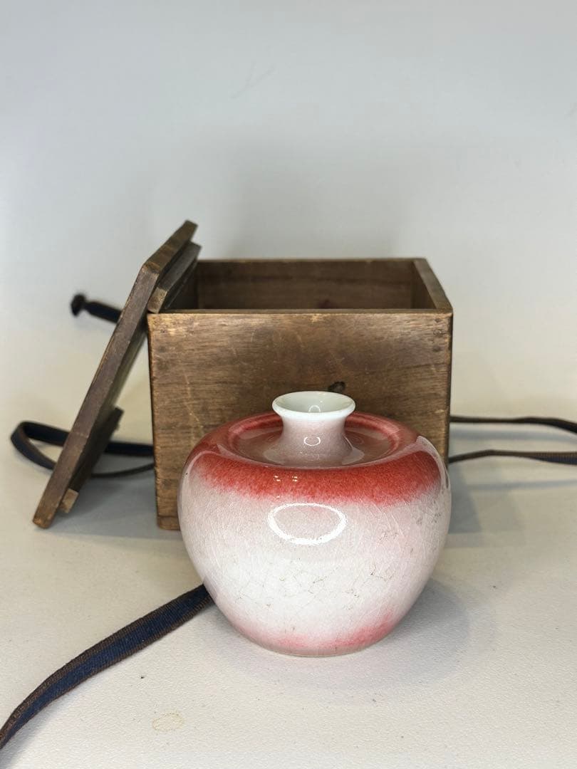 希少 清時代 大清康熙年製款 蘋果尊 朱釉 賞瓶 陶磁器 古美術 共箱 時代物